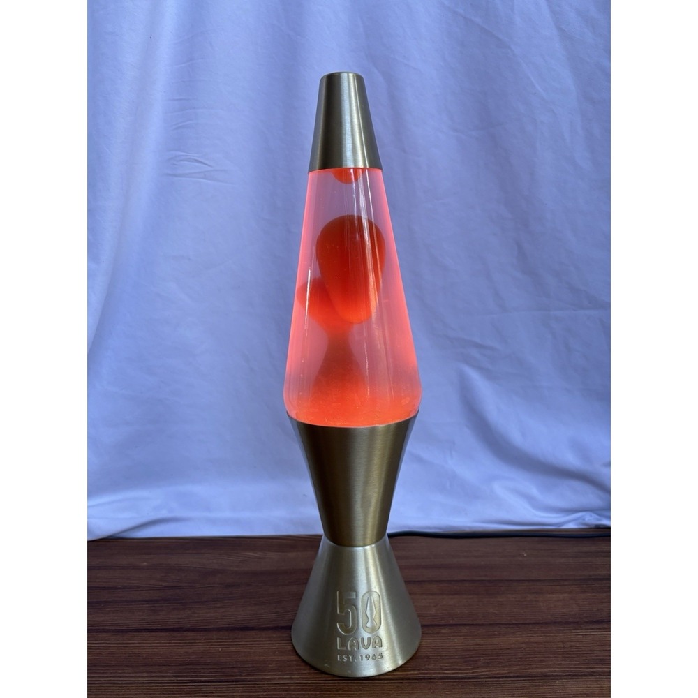 Lava 50th Anniversary Lava Lamp 16.5" Gold Base Orange Pink Tested Working - Picture 8 of 10